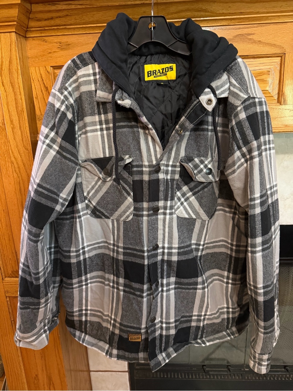 Men's Black & Gray Plaid Hooded Puffer Shirt Jacket